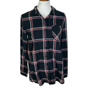 RVCA Black and Red Plaid Button Down Cotton Blend Shirt Size 10 / M